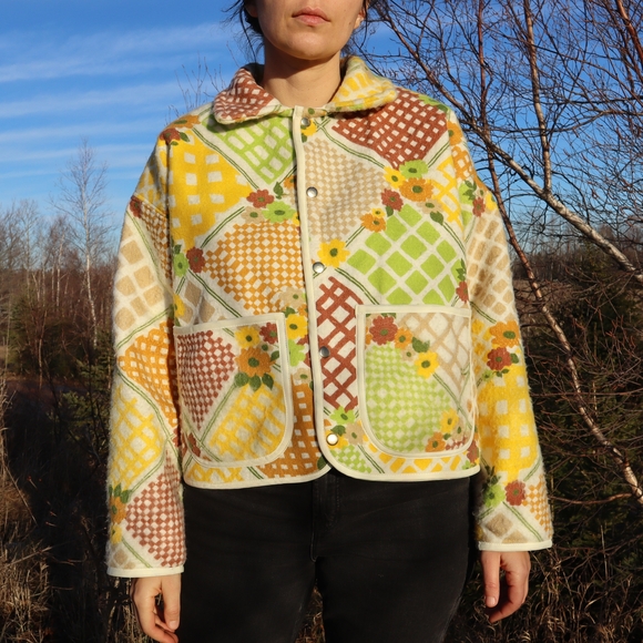 Upcycled Jacket from Vintage Patchwork Floral Blanket 70s M • L - Picture 4 of 10
